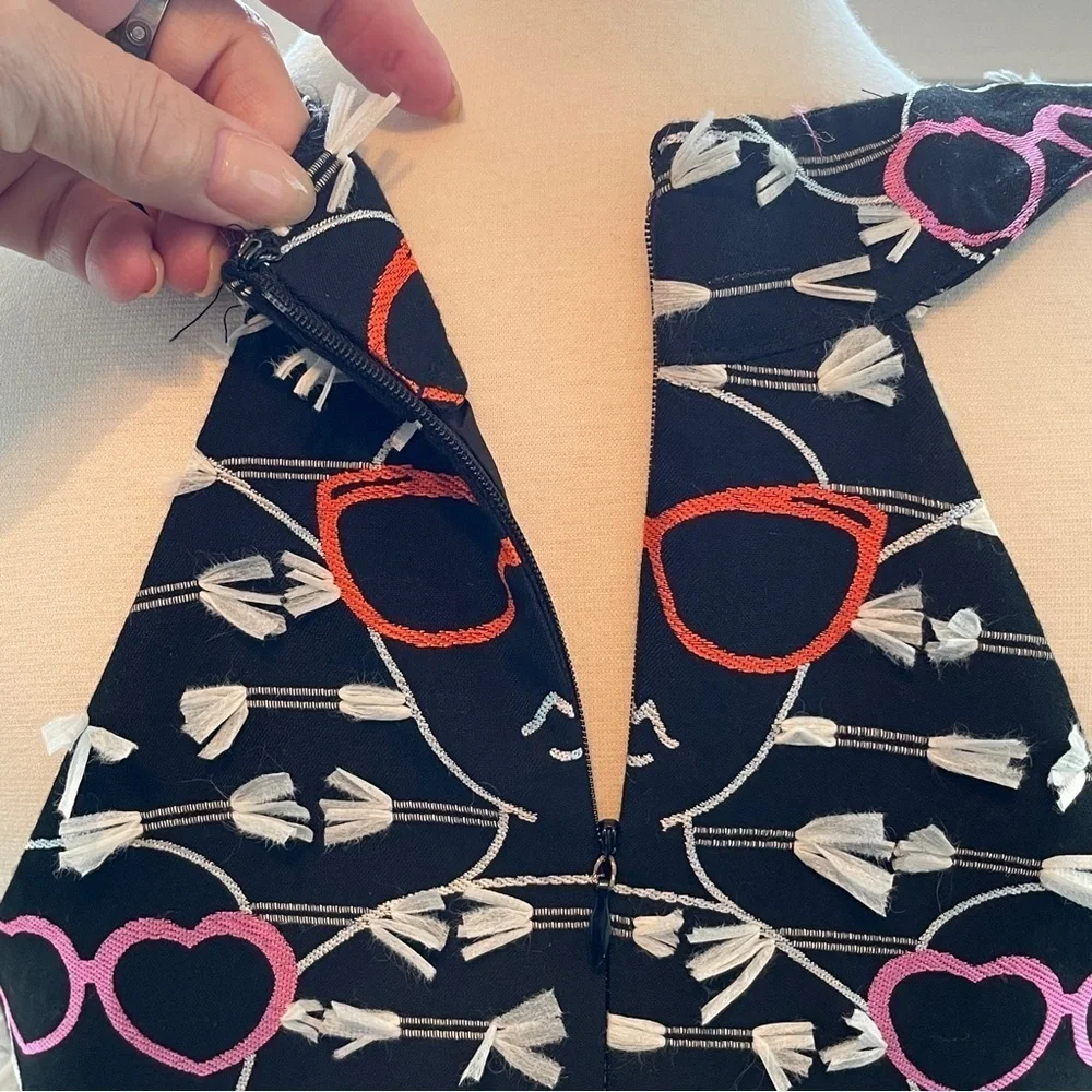 Hutch Anthropologie Pink/Black Sleeveless Halter Dress Novelty Sunglasses Print